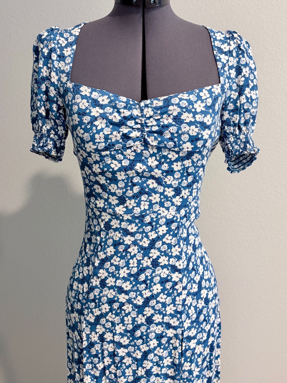 REFORMATION Blue Floral Square Neck Midi/maxi Dress